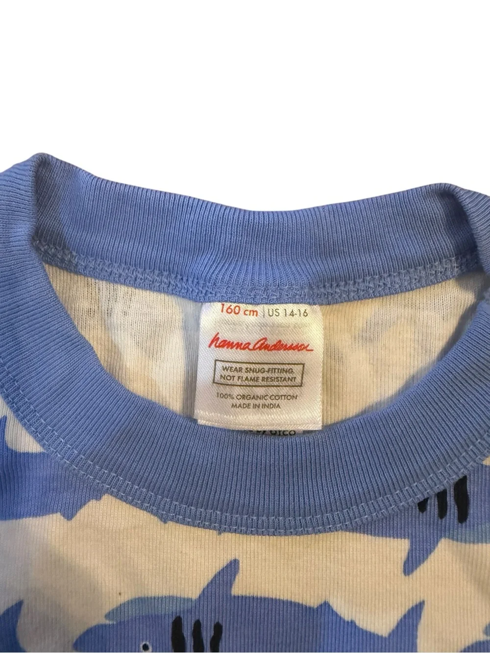 Hanna Andersson Kids Short Sleeve Shark Tee — Blue & Cream